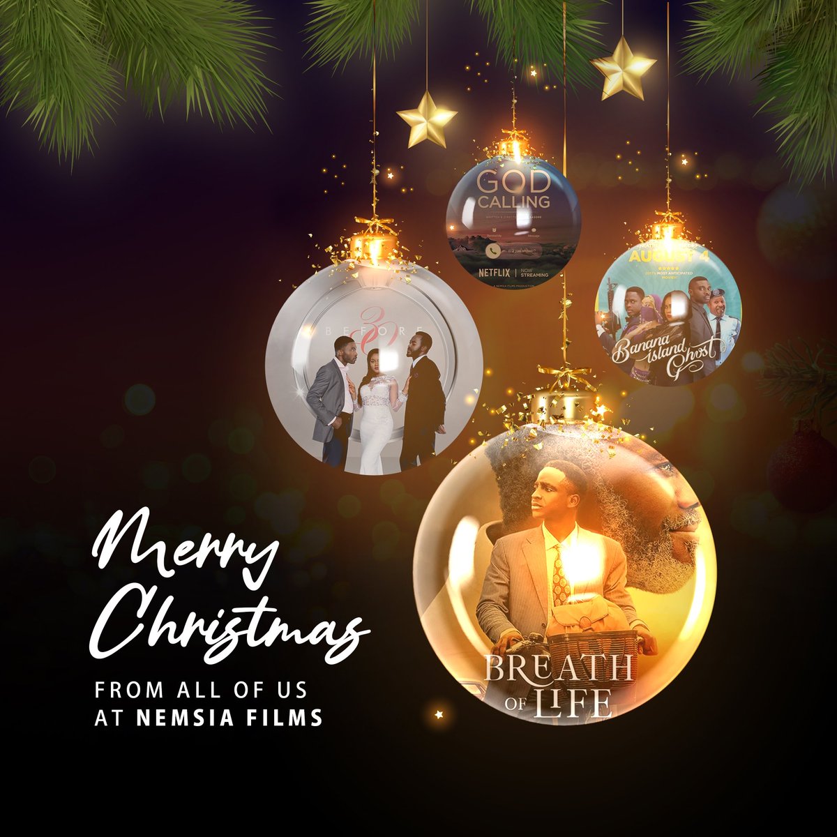 Sending warm wishes and holiday cheer from Nemsia Films #BreathOfLifeMovie #B430 #Godcalling #BananaIslandGhost. May your days be merry and bright!

#BreathofLife #PrimeVideonaija #BOL #ResilienceInAdversity  #Nemsiafilms #NoGravityforthemind #ANaijaTale