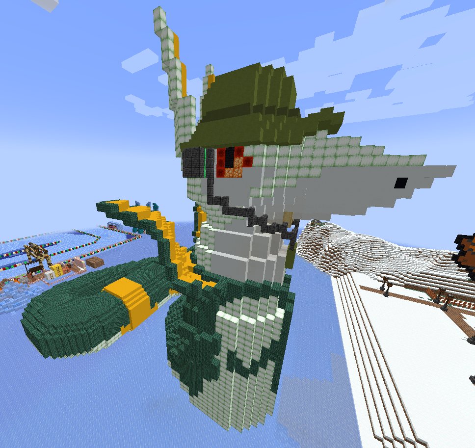 V3rdant_TW's tweet photo. I have FINALLY built something for myself in the PW Christmas Minecraft server!

It's a statue of Tsu!

#Serperior #Minecraft https://t.co/E7lqre77bU