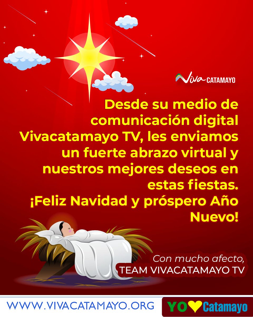 Desde su medio de comunicación digital Vivacatamayo TV, les enviamos un fuerte abrazo virtual y nuestros mejores deseos en estas fiestas.

¡Feliz Navidad y próspero Año Nuevo!

Léalo aquí: bit.ly/41yfu2F

Con mucho afecto,
TEAM <a href="/VivaCatamayoTV/">VivaCatamayo TV</a> / <a href="/PepeSimancasEc/">Pepe Simancas Capa</a>