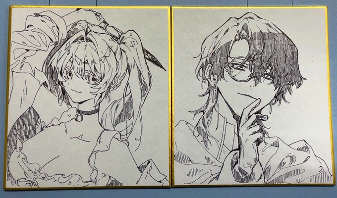 友人に色紙を描いたのですが、女が2ヶ月前で男が今描いており、時の流れからクオリティに差が出てしまっています 