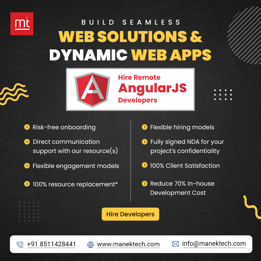 ManekTech's tweet image. 🚀 Elevate your web development project with our AngularJS Developers!🌐
💼 At ManekTech, we've curated a team of talented AngularJS developers ready to bring your digital dreams to life.
𝐖𝐞𝐛𝐬𝐢𝐭𝐞: shorturl.at/jPZ06
#AngularJSDevelopers #HireAngularJSDevelopers