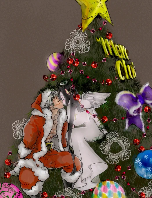 26日になっちゃいましたがMerry Christmas ツリーのオーナメントなふたり。お疲れ様のちゅうかな 片付けるときは一緒にしまって。 #さねカナ