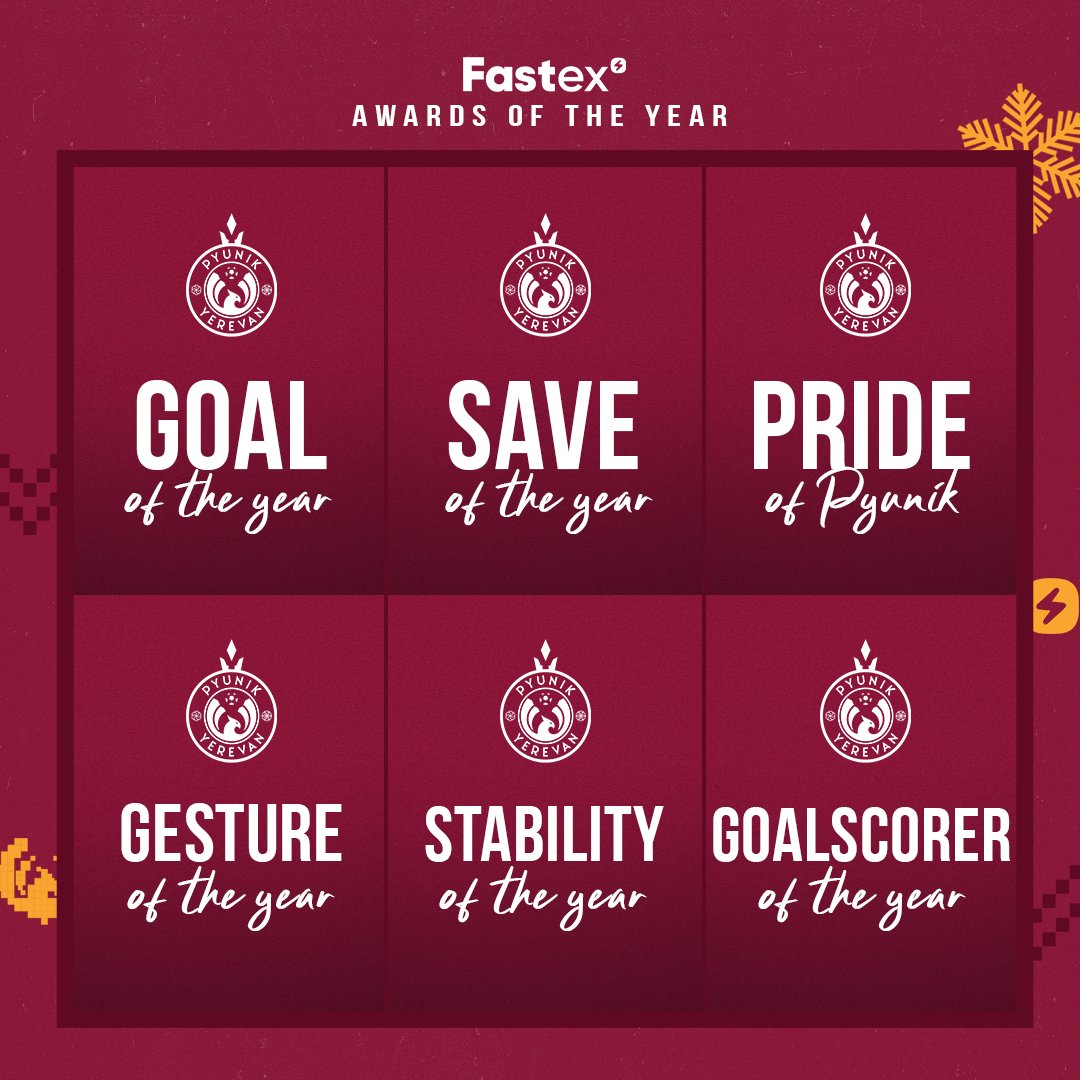 FC_Pyunik's tweet image. We are not saying goodbye to 2023 yet!
Together with Fastex, we choose the top moments and heroes of the year 🔥 

You can vote for the goal and save of 2023 ✅ 
Subscribe to our Instagram and choose your winner! 🎥
instagram.com/pyunik_fc?igsh…

#Pyunik