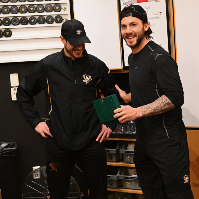 penguins's tweet photo. On this holiday, we celebrate the gift that keeps on giving, Sidney Crosby. 

Malkin on Crosby: "It’s almost like he’s the perfect player, perfect friend. Some guys win just one Stanley Cup, they think they’re like a god, you know? But Sid, never."