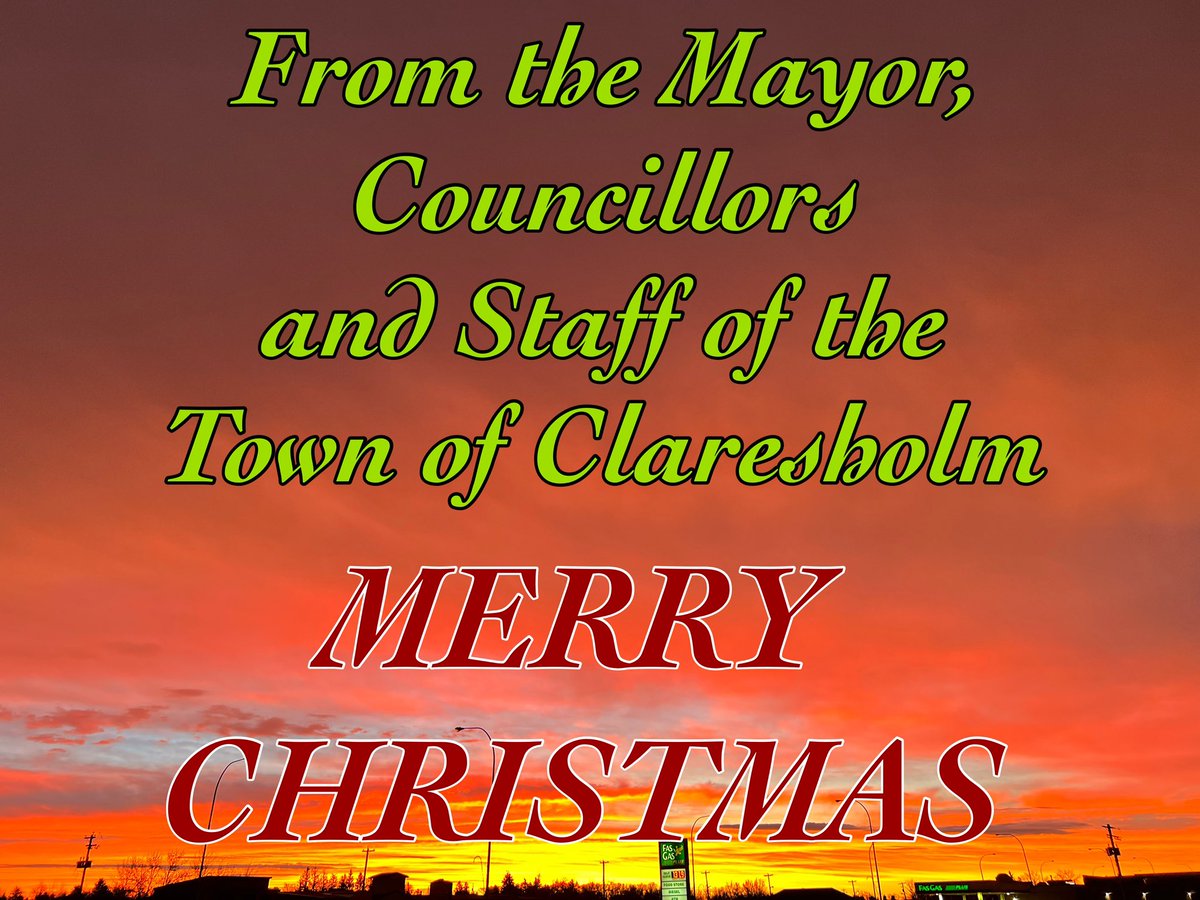 To the residents &amp; friends of the Town of Claresholm,
Merry Christmas!
May you feel the joy and love of family &amp; friends and find peace.
<a href="/FcssClaresholm/">Claresholm FCSS</a> <a href="/ClaresholmFire/">Claresholm Fire Dept</a> <a href="/RecClaresholm/">Claresholm Rec</a>