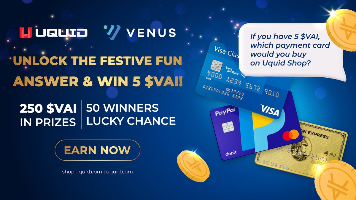 🎉Celebrate Christmas with Uquid and <a href="/VenusProtocol/">Venus Protocol</a>

Unwrap the joy with a prize pool of 250 $VAI for 50 lucky winners! 🎁Experience the festive spirit and join the minigame on Galxe! 

🌟Join Now: galxe.com/ZYw9hSnM6G2XP9…
🗓️ Minigame Period: Dec 25 - Dec 29 
#Uquid #VenusProtocol