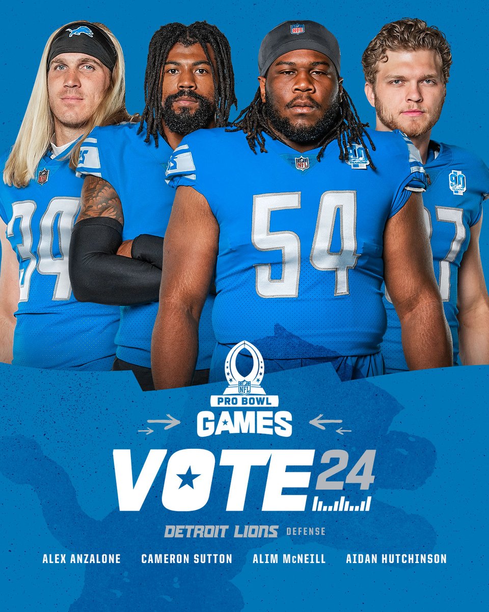 Lions's tweet photo. Each RT = 2x #ProBowlVote 

@AlexAnzalone34 
Cam Sutton
@AlimMcneill 
@aidanhutch97 https://t.co/2AZgxo4ekJ