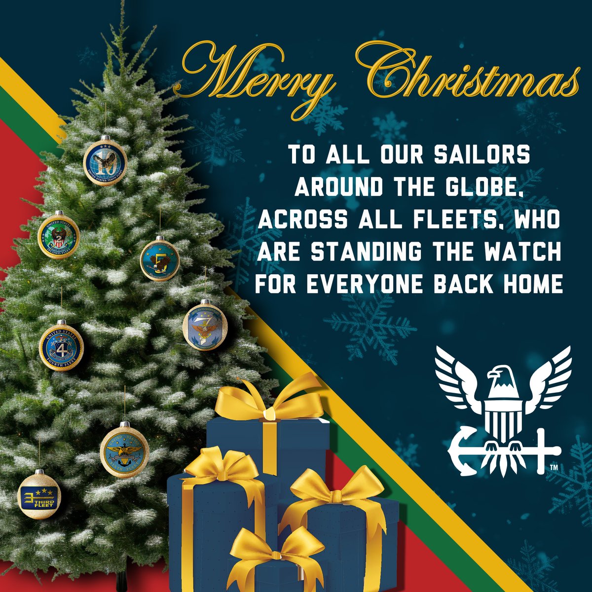 Anchors aweigh into the holiday season! 🎄⚓ Wishing you a Merry Christmas & smooth seas from the United States Navy! Big shoutout to all our Sailors around the globe who are making sure the seas and skies are #freeandopen for Santa to make his rounds! #USNavy #NauticalGreetings