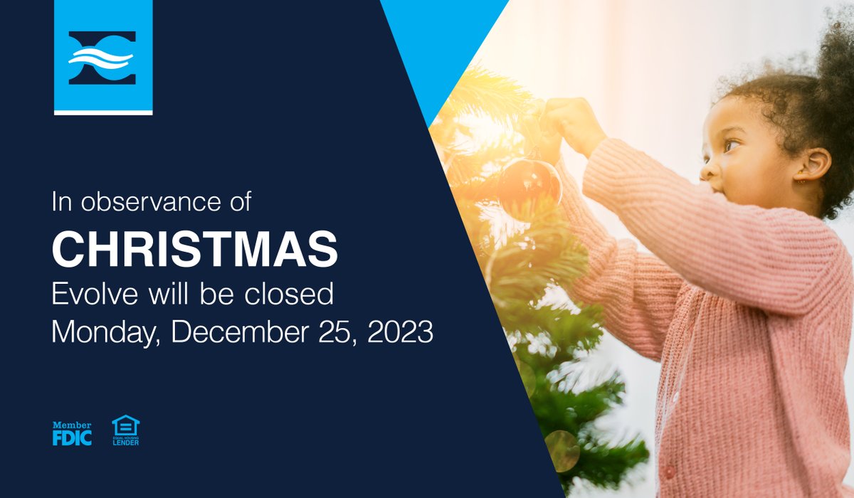 getevolved1925's tweet photo. Evolve Bank & Trust is closed today in observance of Christmas. Access your accounts 24/7 via our online and mobile banking services. https://t.co/3o56LWq7qw
#BeyondBanking #GetEvolved https://t.co/bHozZ0cwHI