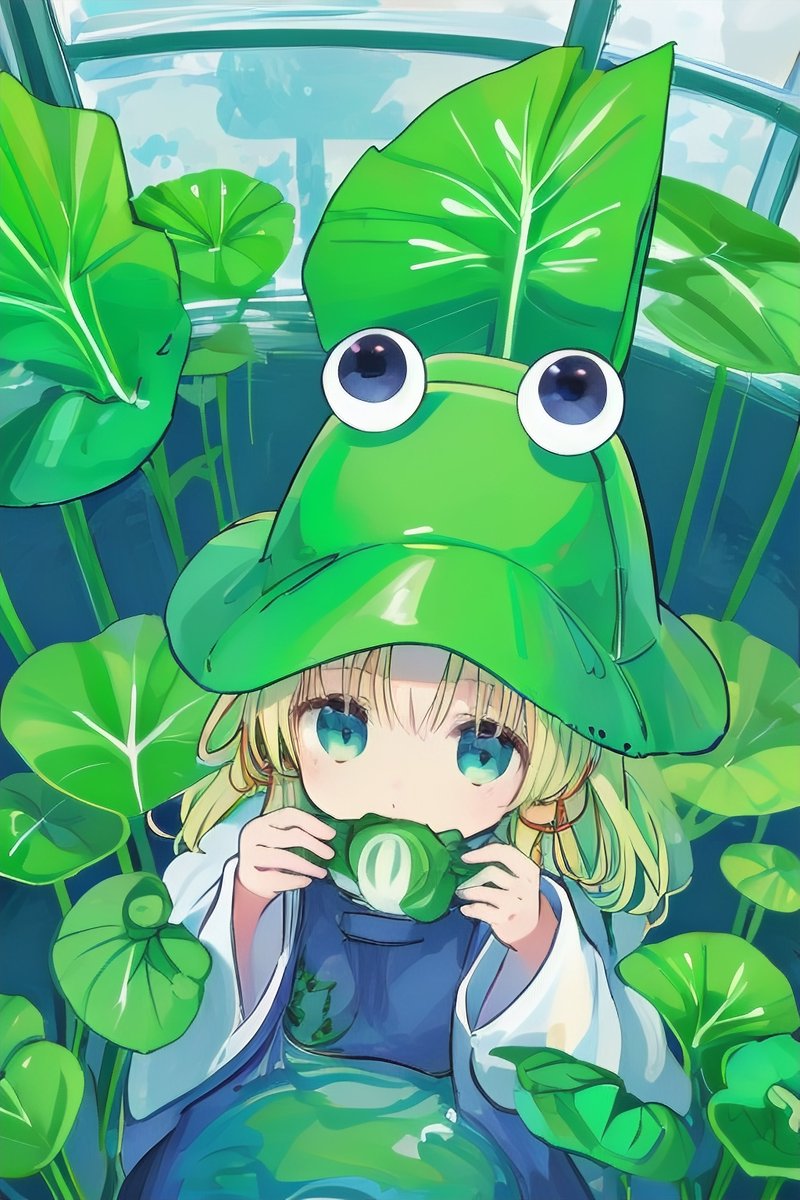 moriya suwako 1girl blonde hair solo vest long sleeves wide sleeves hat  illustration images