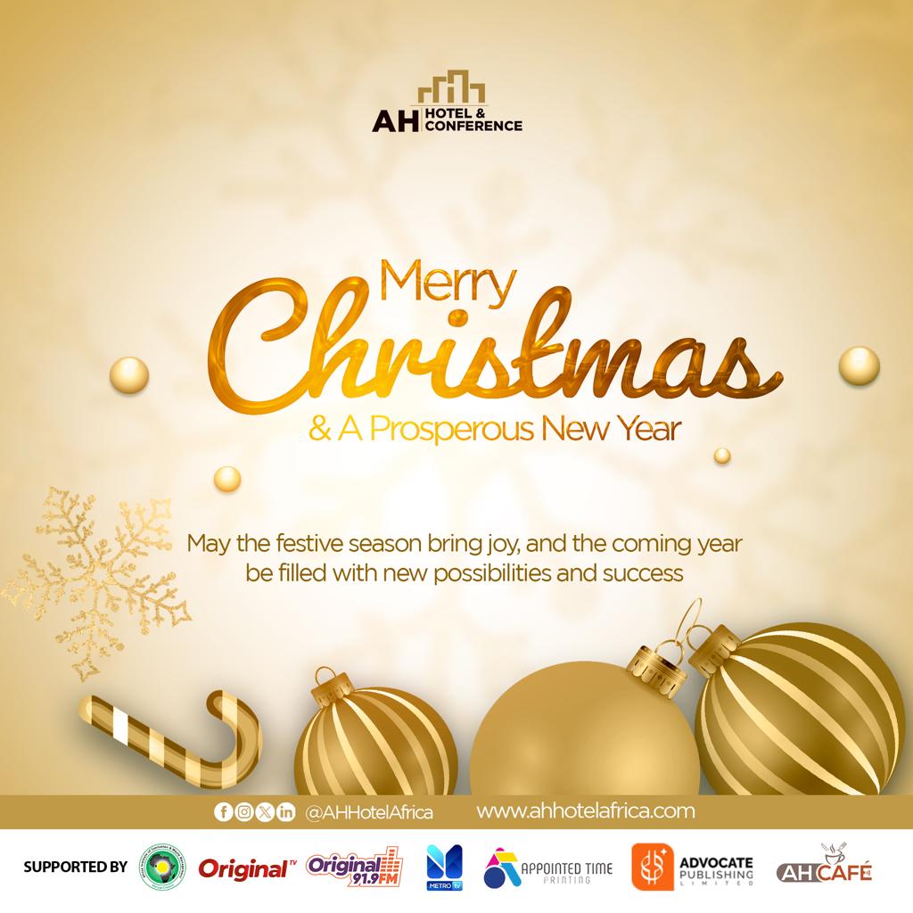 Wishing you a Merry Christmas and a Prosperous New Year! May the festive season bring joy, and the coming year be filled with new possibilities and success #SeasonsGreetings #MerryChristmas #NewYear2024 #AfrocentricHospitality #AHHotel