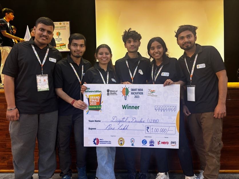 nikitasmcsnes's tweet image. Thrilled to announce that my dynamic team, DIGITAL_DRUIDS, led by myself, has made it to the Grand Finale of Smart India Hackathon 2023 as WINNERS🏆🇮🇳
The faces behind this great success are Vishal Singh, Vidhi Rawat, Prince Sharma, Utkarsh Aggarwal and Nikhil Singh. ✨️🚀