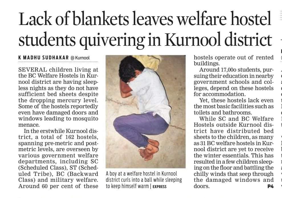 This is a distressing story that throws light on AP Govt’s total apathy towards children studying in welfare hostels. No bedsheets, no basic amenities, no doors or windows to keep mosquitoes at bay, no toilets and bathrooms, poor electricity wiring and water supply: living in…