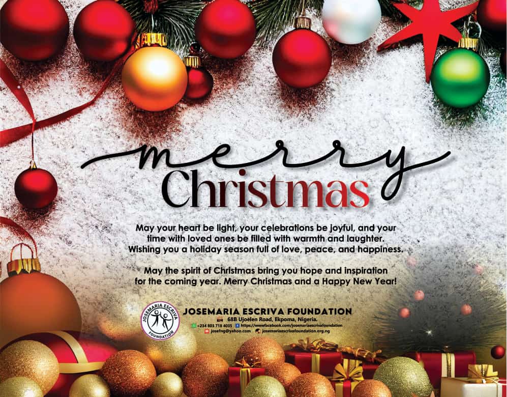 Compliments of the season from all of us <a href="/josefng2013/">Josémaría Escrivá Foundation</a> 
We pray the blessings of this season be made undeniably evident in all our lives. From all of us at Josemaria Escriva Foundation, we say, MERRY CHRISTMAS AND A PROSPEROUS NEW YEAR!!!
🥳🥳🥳🥂💖