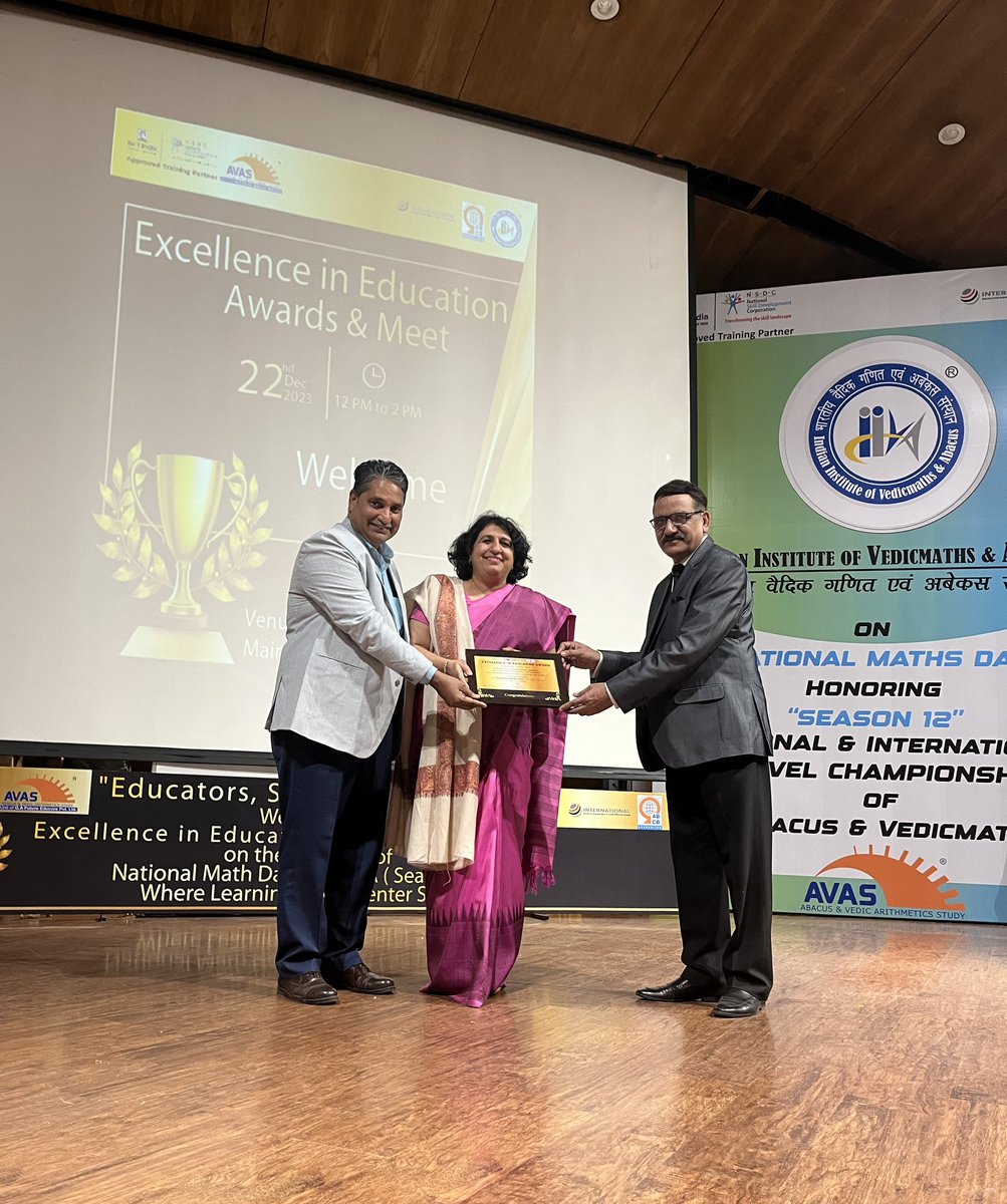 IN_NCSDelhi's tweet photo. #ExcellenceInEducation award for Mathematics was presented to Ms Oshima Mathur #Principal #NCSDelhi by @avas_official during #NationalMathsDay event held at #IITDelhi. This acknowledges efforts of #MathsDept and encourages in creating conducive environment for #HolisticEducation. https://t.co/N5wCGodKn7