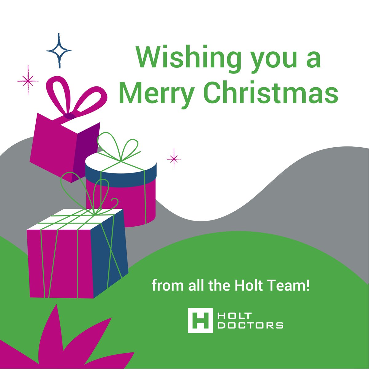 From everyone at Holt Doctors, we wish you a Happy Christmas! Whether you are working or at home, we hope you are able to celebrate with those close to you.