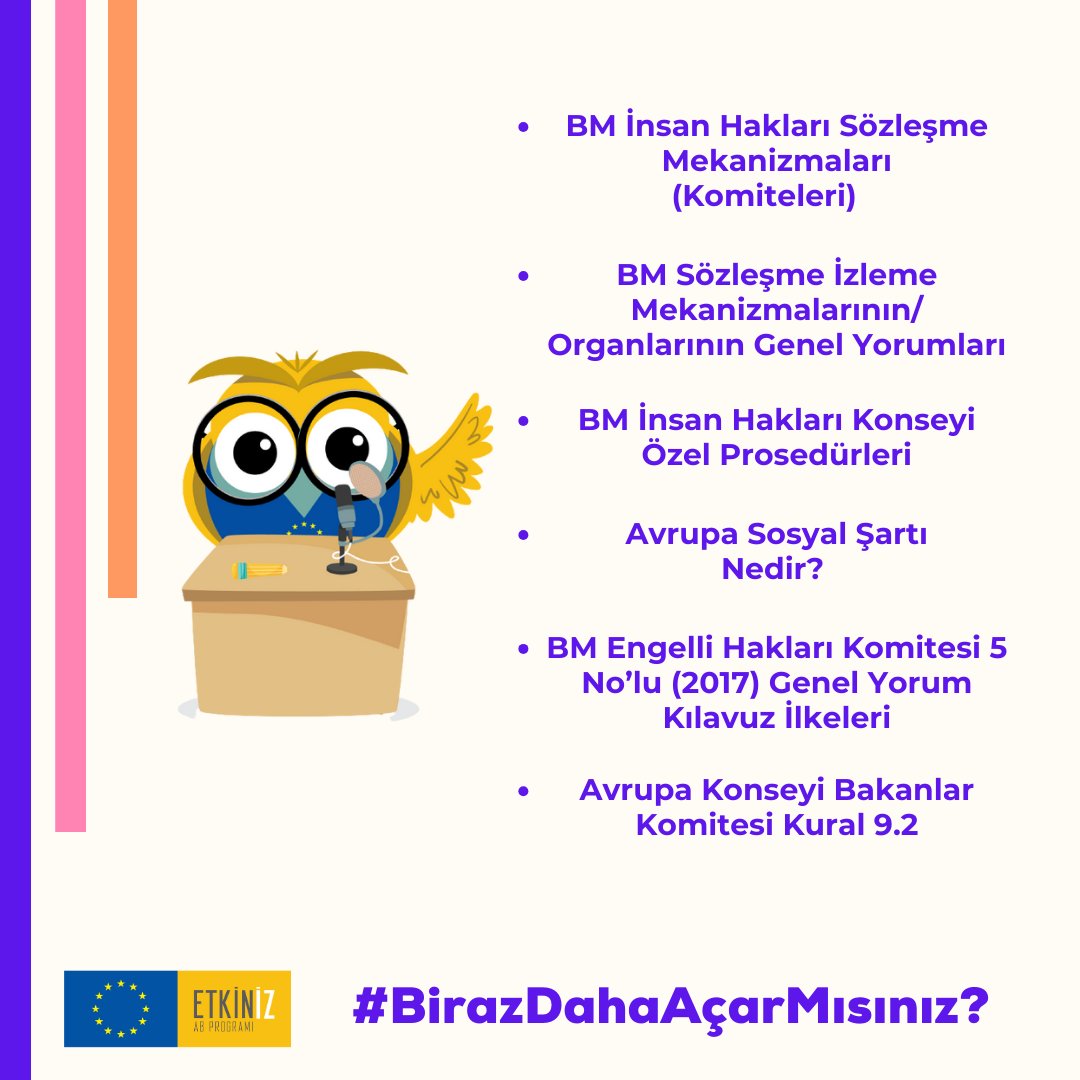 ⭐️Sizler uluslararası insan hakları izleme mekanizmalarını #BirazDahaAçarMısınız? dediniz, biz de temel bilgileri sizler için derledik.
İncelemek için⬇️
etkiniz.eu/blog/biraz-dah…