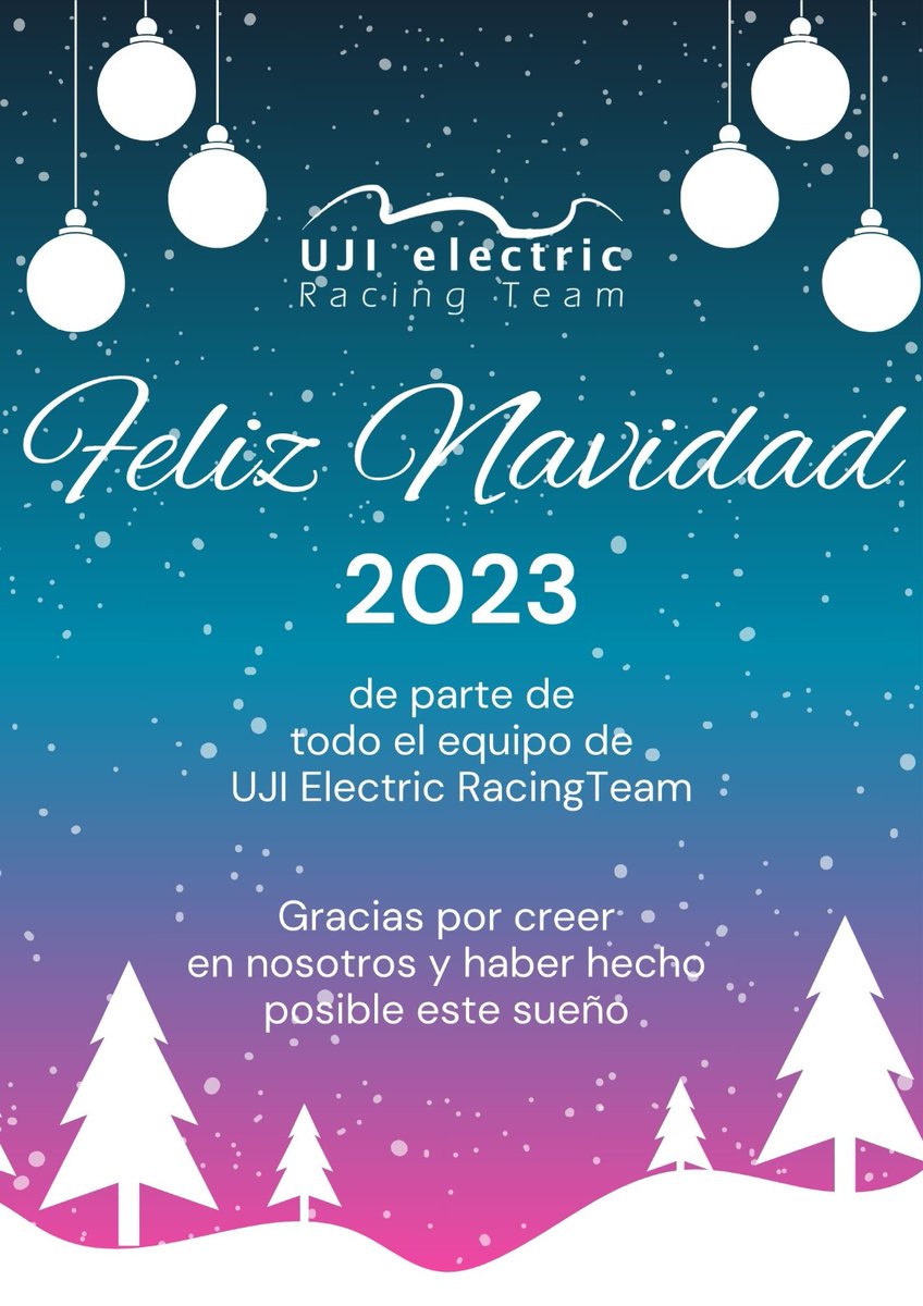 ujie_team's tweet photo. Desde UJI Electric Racing Team os queremos desear feliz navidad y próspero año nuevo! 🎄🎁❤️ https://t.co/e6OMnRwt61