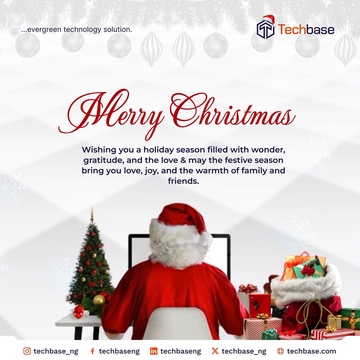 Merry Christmas! Wishing you joy, peace, and warmth during this festive season.

#merryxmas🎄 #christmasseason #techbase #techbaseng #techbasenigeria