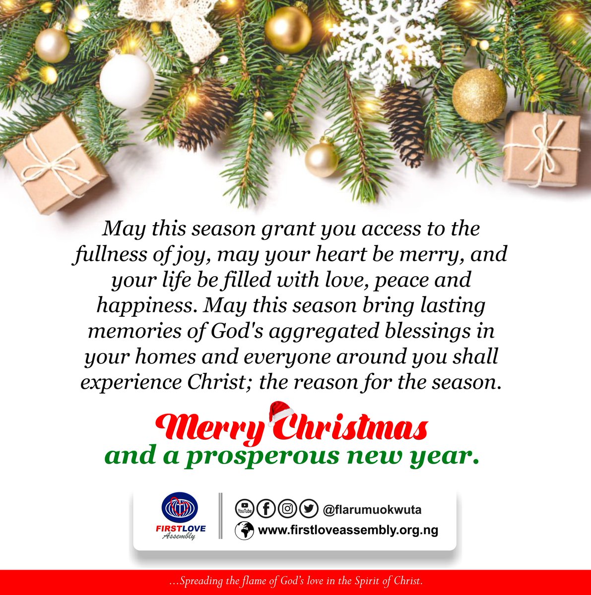 flassembly's tweet image. May this season bring lasting memories of God's aggregated blessings in your homes and everyone around you shall experience Christ; the reason for the season.
Merry Christmas and a Prosperous New Year.

#FirstloveAssembly 
#FLAfamily
#MerryChristmas