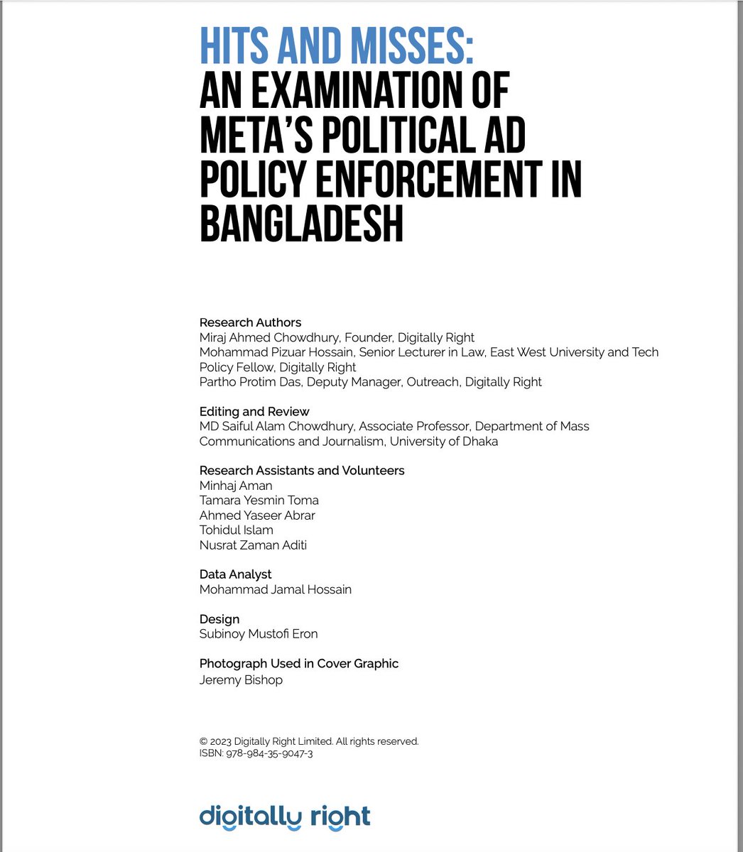 PizuarH's tweet photo. "Hits and Misses: An Examination of Meta's Political Ad Policy Enforcement in Bangladesh" is a newly published study report by Digitally Right, and I'm pleased to have contributed to it as a hashtag#Research_Author. 
👉 See the full report here: https://t.co/vEeu0HIXjR https://t.co/juhNXObXDb