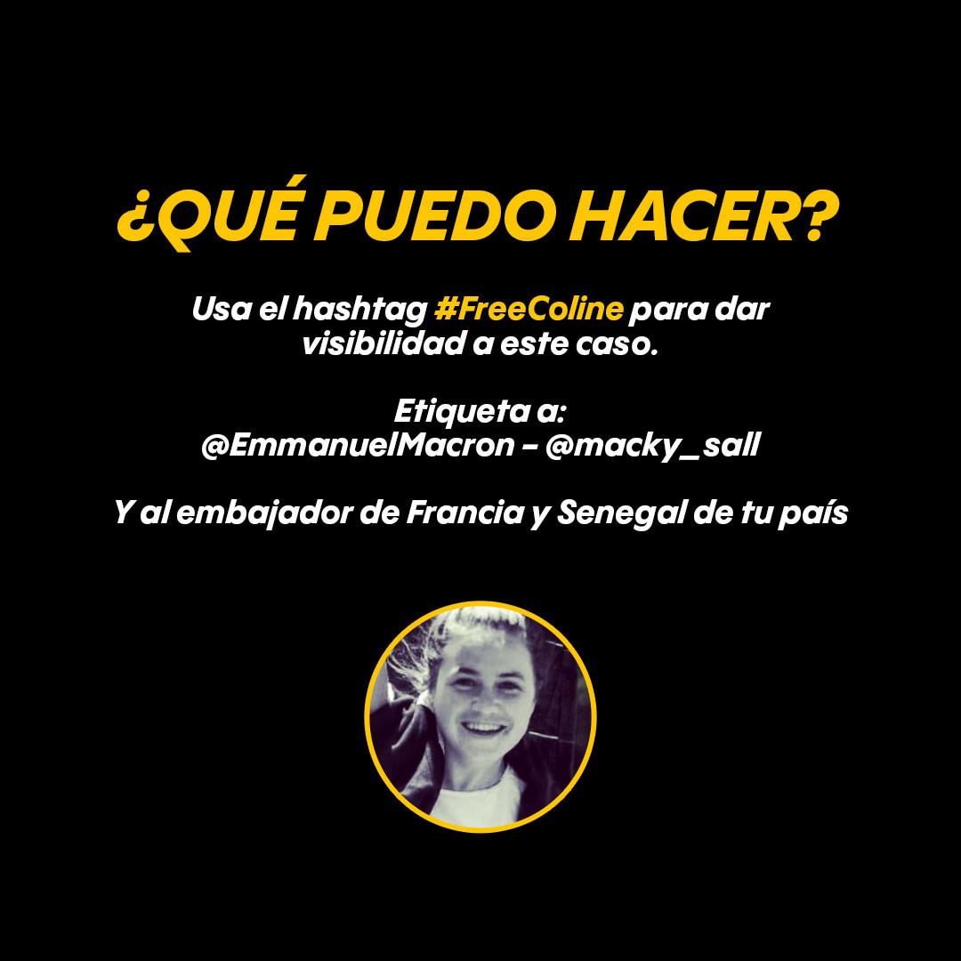 La activista ambiental Coline Fay fue detenida en Senegal por participar en una manifestación pacífica el 17 de noviembre junto con otras 6 personas.

El gobierno francés guarda silencio tras su encarcelamiento irregular hace más de un mes.
#FreeColine