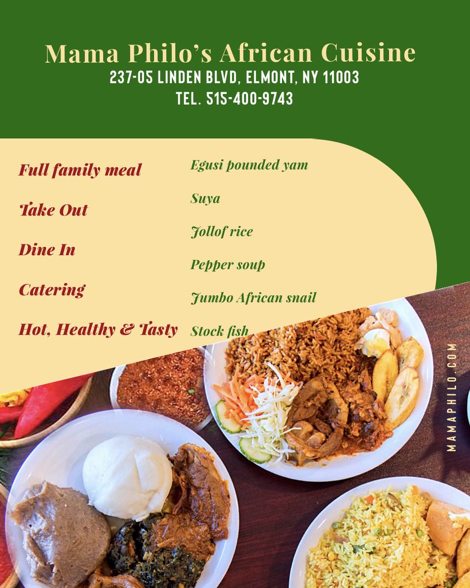 Always fresh, and Tasty at Mama Philo’s African Cuisine 
#jollofrice #egusisoup #nigeriafood #friedrice #ubsarena #poundedyam #fufu #stockfish #moinmoin #ofadasauce #jfkairport #Christmas #newyork #longisland #meatpies