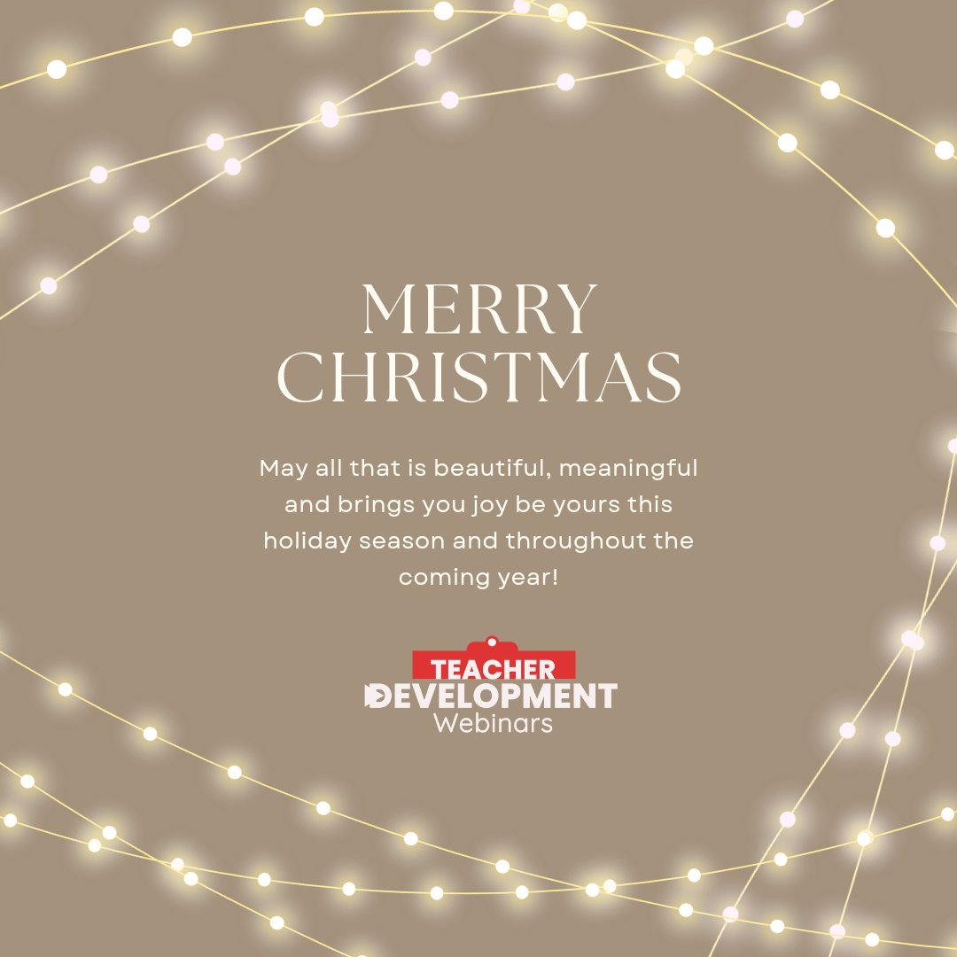 May your holidays be merry and bright, filled with the warmth of loved ones and the magic of learning. Happy Christmas from Teacher Development Webinars - @TDWebinars! ❤️✨

#TDWebinars #MerryChristmas #Christmas #Christmas2023 #HappyChristmas #SeasonsGreetings #HappyHolidays