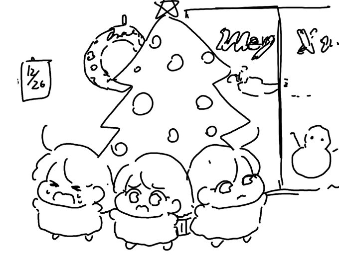 クリスマスの片付けに講義するみにぽよちゃん 