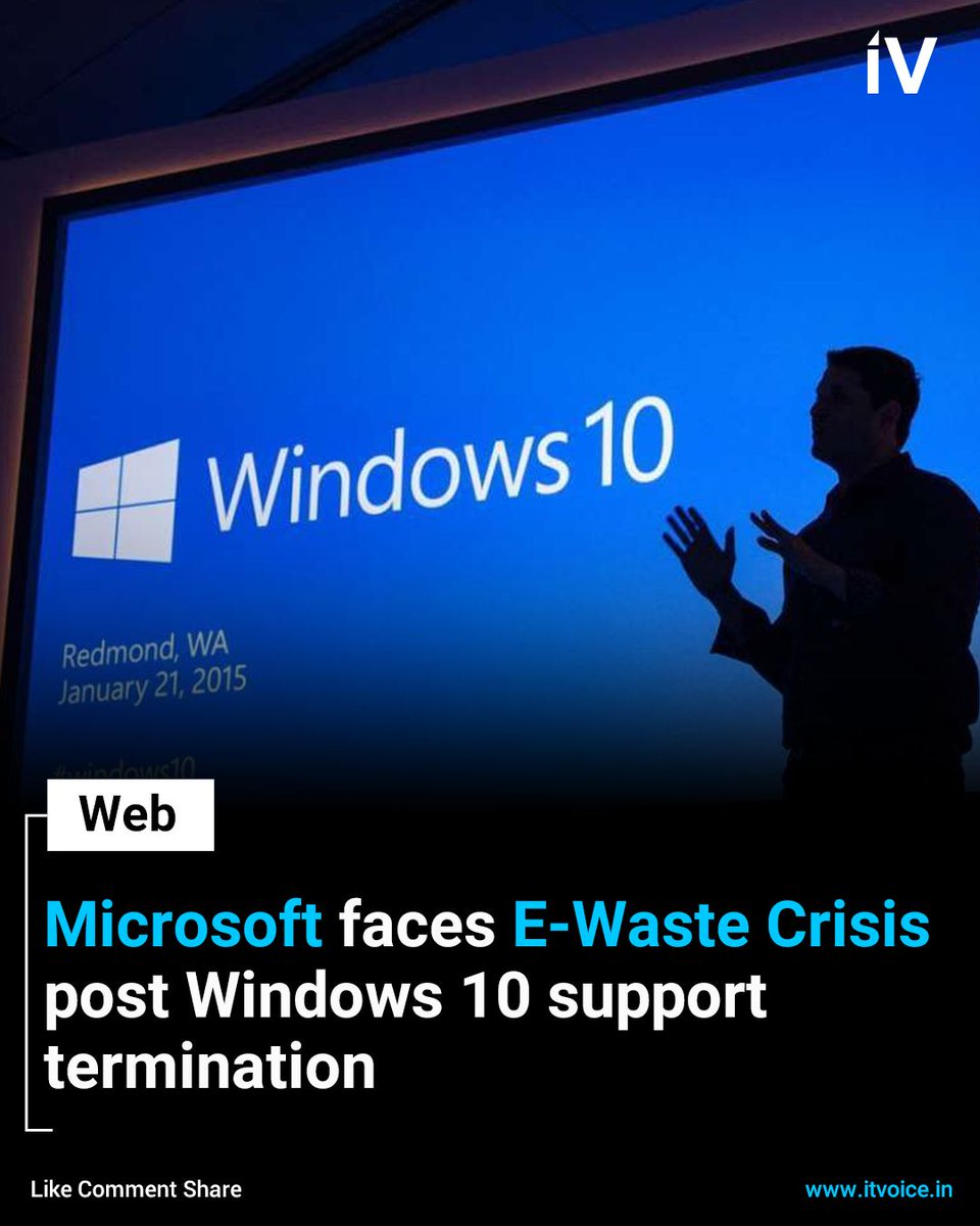 itvoice's tweet image. 🚨 Microsoft ends Windows support, risking a surge in e-waste. Shift to Windows 11 leaves millions of PCs obsolete, contributing to a potential 480 million kg e-waste pile. Balancing innovation with sustainability is crucial. 💻🌍 #Microsoft #WindowsSupport #EWasteChallenge