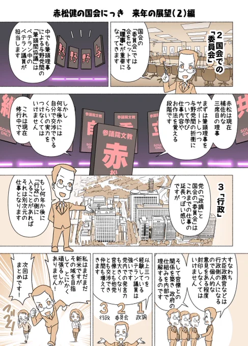 #赤松健の国会にっき (月・水・金曜に更新中)
(202)来年の展望(2) 編
前回の続きです。党の政務調査会のPTなどでは「事務局長」が重要だと前回述べました。同じように国会の委員会では「理事」に注目です。そしてまた行政にも重要な役職があります。次回、2023年の最終話! 