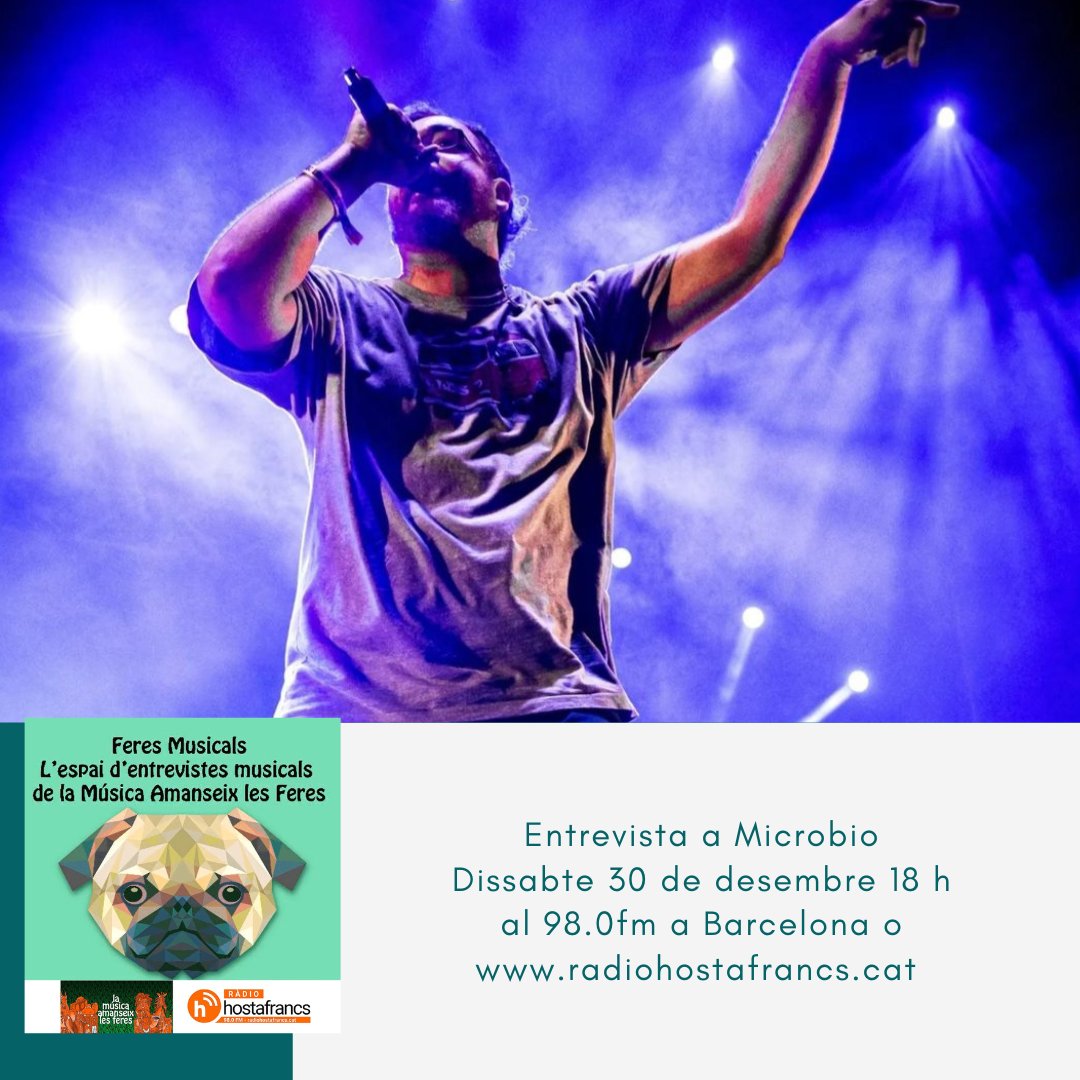 somLMALF's tweet photo. Aquest dissabte a les 18h nou #feresmusicals a @R_Hostafrancs on entrevistarem @MicrobioLDS_BW cortesia @guspira https://t.co/f7HFE2EH77