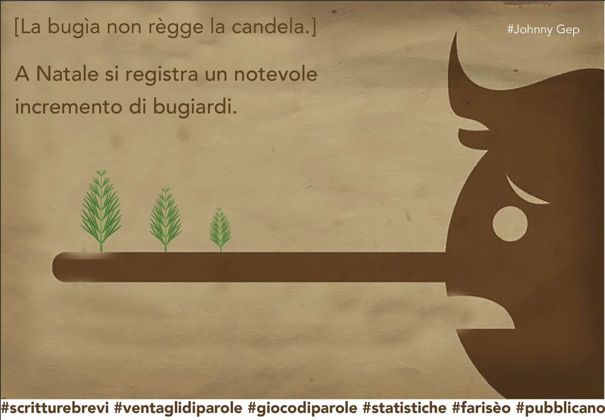 professorino58's tweet photo. [La bugia non règge la candela.]

A Natale si registra un notevole incremento di bugiardi.

#Johnny Gep

#scritturebrevi #ventaglidiparole #giocodiparole #statistiche #farisèo #pubblicano https://t.co/EdMcbvtbX9