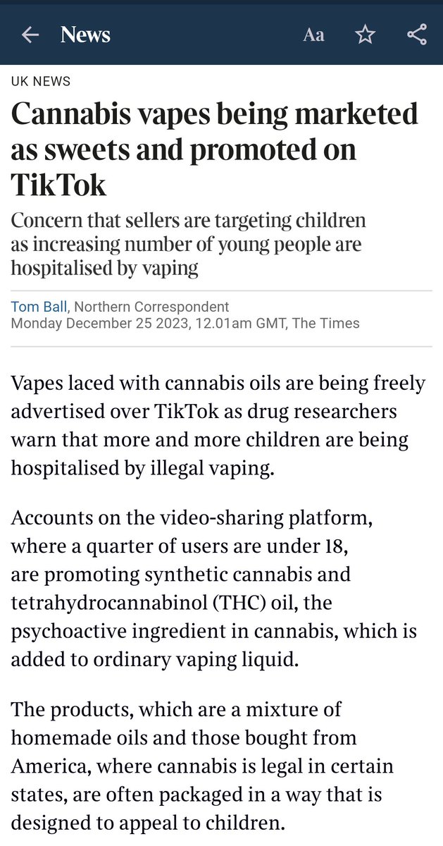 Wasn't expecting to wake up on Christmas Day to a front page Times exposé about cannabis vapes being sold on TikTok.

We live in strange times. Happy holidays everyone. Be safe 🙏🏼