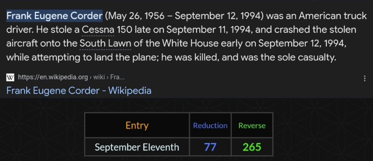 itagain68's tweet photo. Remember this?
7years before 911 someone decided to use a plane as missile
Frank Eugene Corder- born 26/5 in 1956
#Gematria https://t.co/3im8YnMO9h
