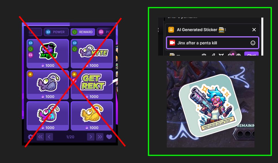 agentsqueaky's tweet photo. ⚠️ A quick second announcement, I will be deprecating the tool I wrote called "Twitch Channel Point sticker" on March 31st ⚠️

The reason for that is that the project https://t.co/wjeWn16cQI can actually AI generate stickers, which is pretty cool.

#twitch #TwitchStreamers https://t.co/6ejk27gXIj