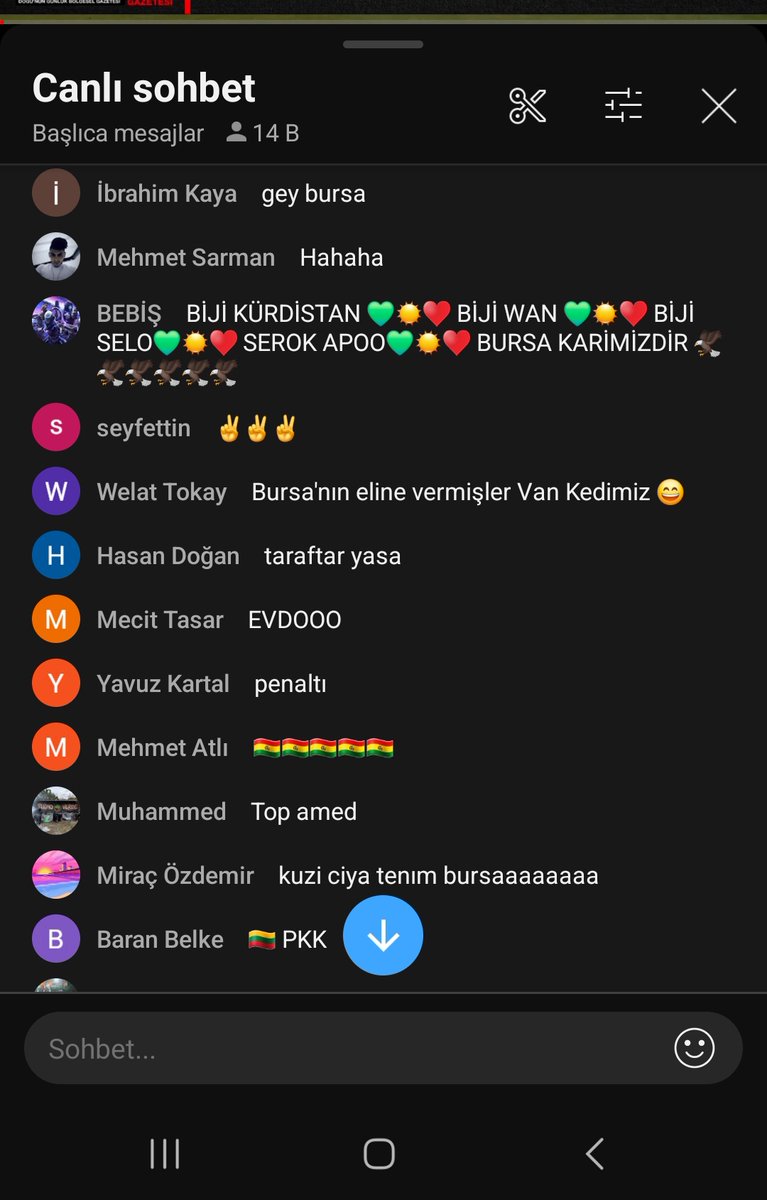 bsmedya's tweet photo. Yetkilileri Göreve Cağırıyoruz. Youtube de 15 bin kişinin izlediği canlı yayın, Vanspor - Bursaspor mücadelesi devam ederken yayın canlı yorumlarında terör örgütü pkk sloganları atılıp destek mesajları atılıyor. Bursaspor'un kimlerle mücadele ettiğini görün! https://t.co/KBgtr6oMjR