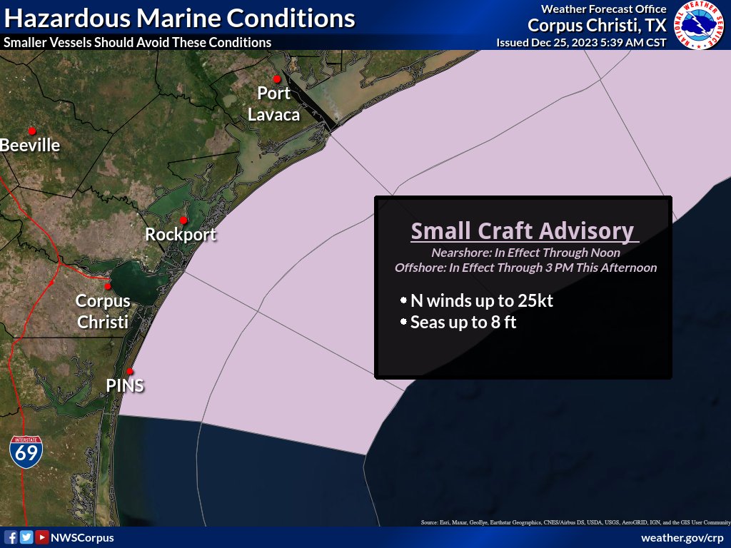 A Small Craft Advisory is in effect through noon for the nearshore waters and 3 PM for the offshore waters as winds increase to 25 knots at times along with seas up to 8 feet.