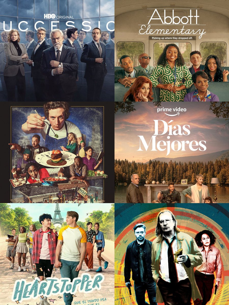 Hilo de las 10 mejores temporadas, o las que más he disfrutado en 2023:

#Succession T4 (H)
#TheBear T2 (D)
#AbbottElementary T2 (D)
#Barry T4 (H)
#Heartstopper T2 (N)
#NeverHaveIEver T4 (N)
#WhatWeDoInTheShadows T5 (H)
#DiasMejores T2 (P)
#Outlander T7A (M)
#SlowHorses T3 (A)