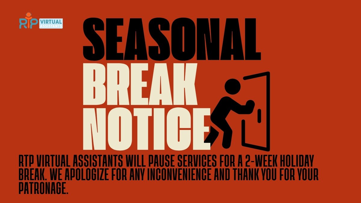 RTP Virtual Assistant will be closed for 2 weeks for the holidays. We appreciate your understanding and look forward to serving you upon our return.