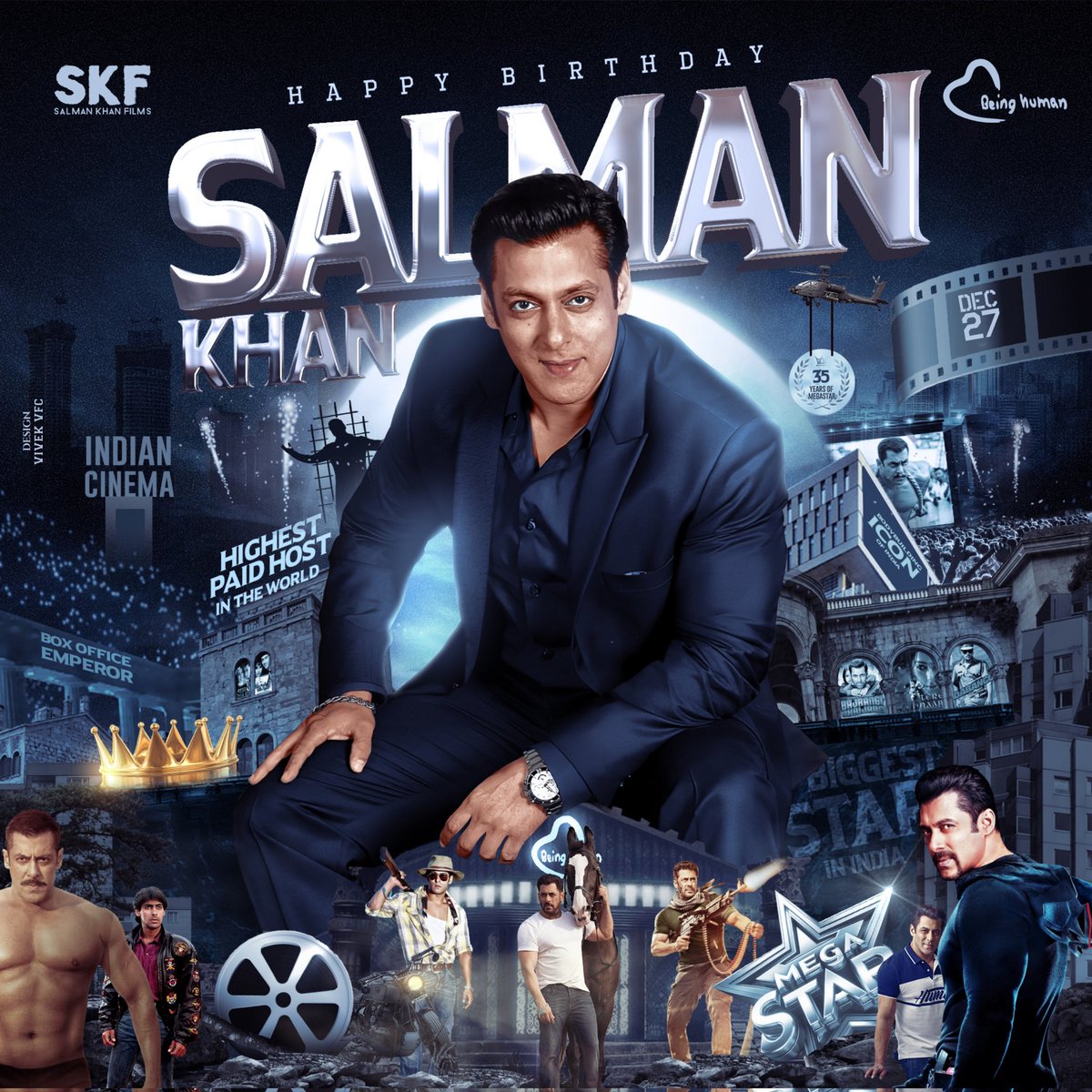 The man of the masses! Superstar with biggest pan-India following & maximum HGOTY. Happy to unveil the Common Display picture for Megastar #SalmanKhan's 58th birthday. Designed by @Vivek_VFC