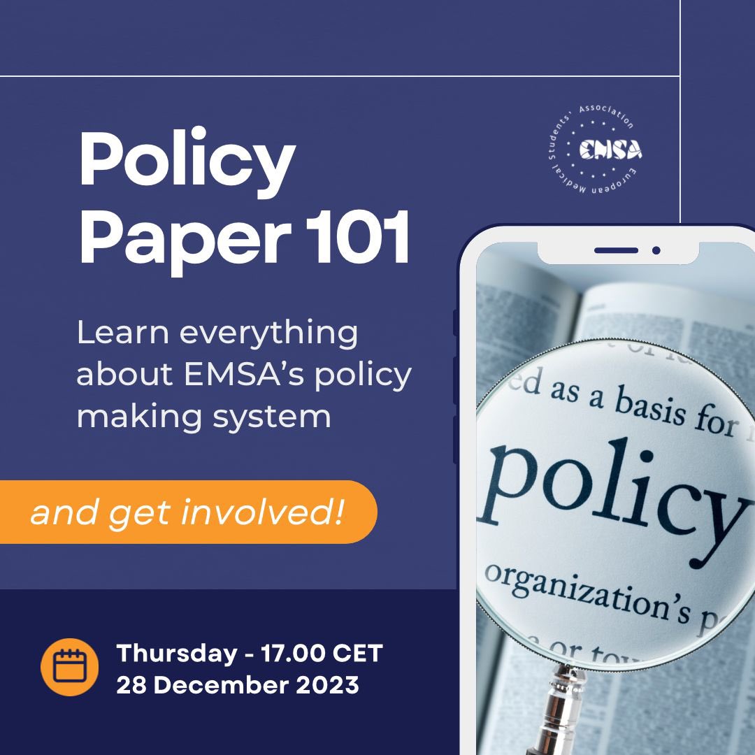 Join the online meeting to learn everything about EMSA Europe’s Policy making system and figure out how you can get involved! The registration form: docs.google.com/forms/d/e/1FAI…