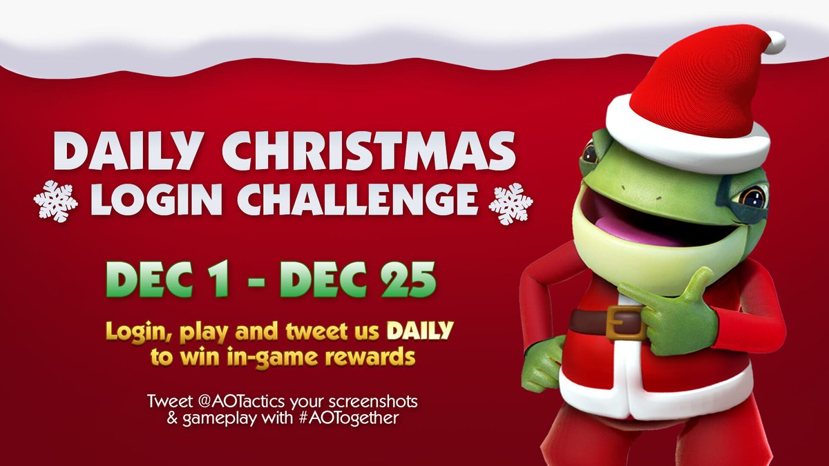 AOTactics's tweet photo. 🎄 Merry Christmas, Fortuneers. We hope you have the best day!

🎁 Remember, today is the last day of Daily Christmas Login Challenge. For a chance to win in-game items, @ us your screenshots/gameplay with #AOTogether. 25 winners announced Jan 3. https://t.co/9ppYfPlyzL