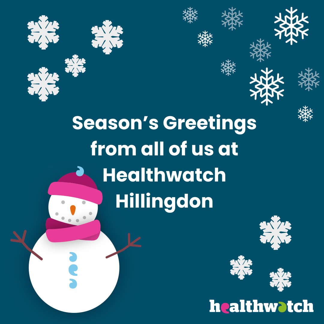 Merry Christmas and a Happy New Year from everyone at Healthwatch Hillingdon.

Our office will be closed from 5pm on Friday 22nd December and reopen on Tuesday 2nd January at 9am.