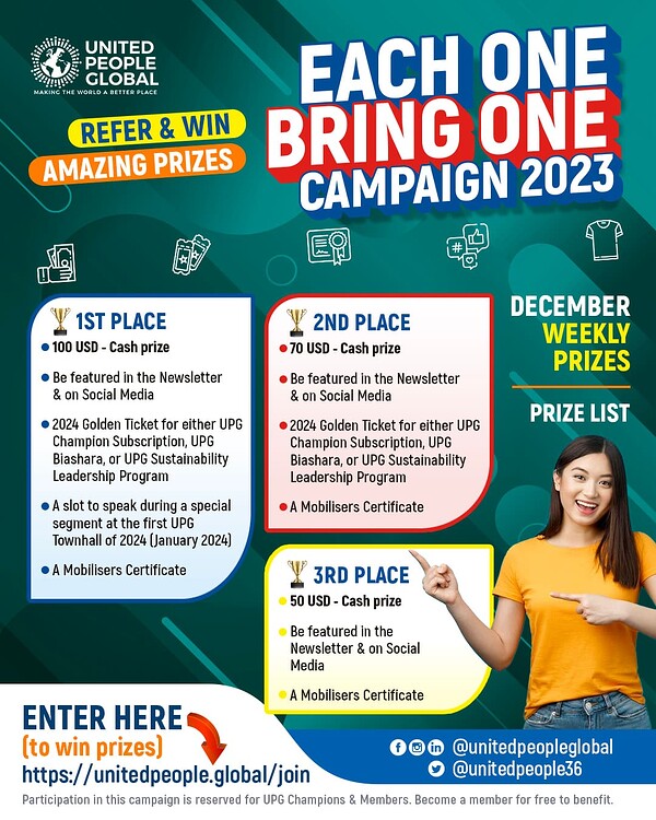 unitedpeople36's tweet image. 🌟 We have entered the final stretch of #EachOneBringOne 2023, and the weekly prize bonanza has officially kicked off! 🎁 
For all the details on #EachOneBringOne and how to be part of the action, click on the link below:
🔗 unitedpeople.global/join/each-one-…