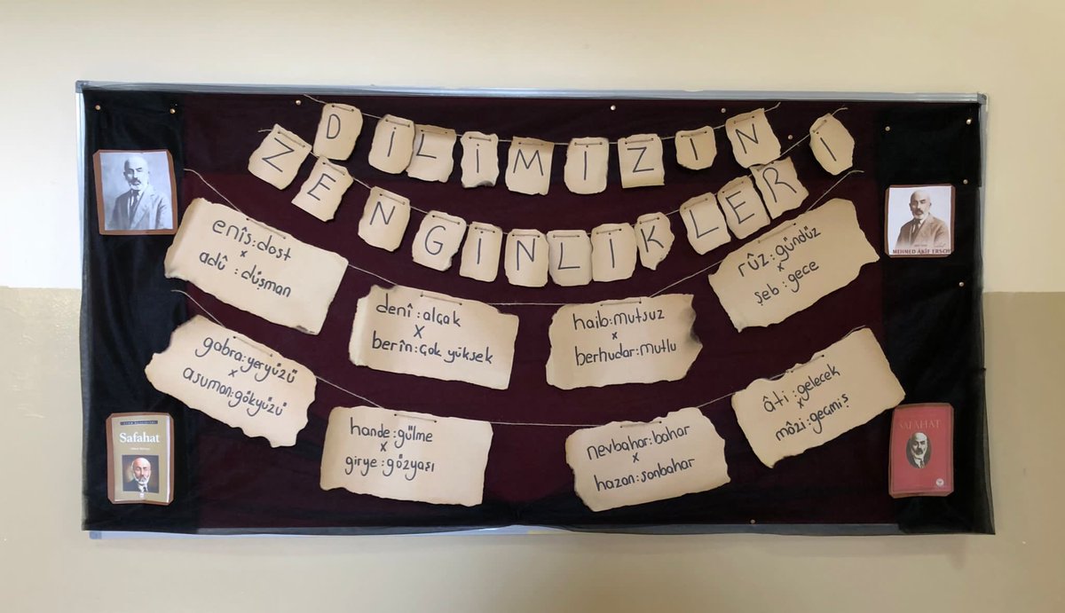 Dilimizin Zenginlikleri Projesi, ‘’ Safahat ‘’ adlı eserde geçen zıt anlamları kelimelerden oluşan pano hazırlanmıştır. <a href="/istanbulilmem/">İstanbul İl Millî Eğitim Müdürlüğü</a> <a href="/MucahitYentur/">Murat Mücahit Yentür</a> <a href="/istmemkultur/">Dilimizin Zenginlikleri Projesi</a> <a href="/Avcilarilcemem/">Avcılar İlçe Millî Eğitim Müdürlüğü</a> <a href="/CevatDervisoglu/">Cevat Dervişoğlu</a>