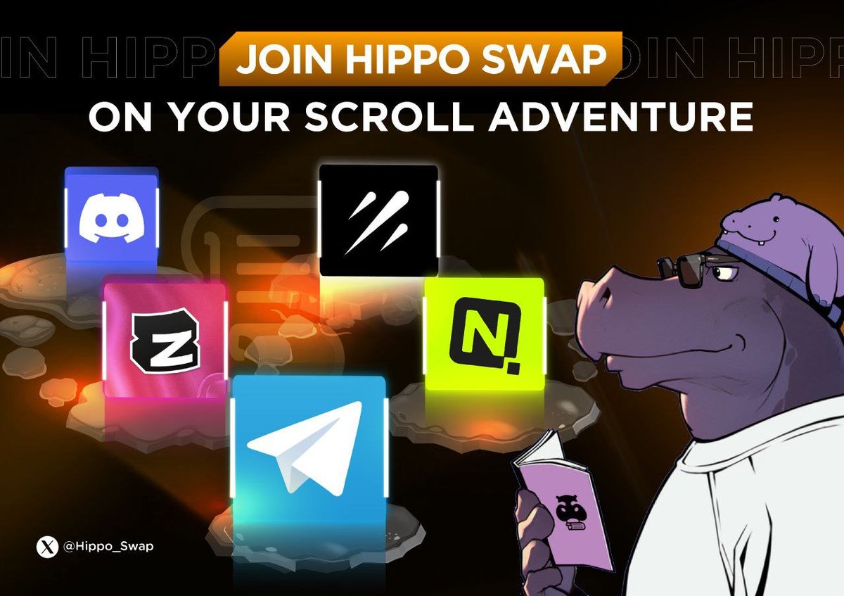 🚀 Embark on the Scroll journey with Hippo!
💬 Join our dynamic community on Discord, Telegram, Galxe, QuestN, and more for lastest news.

🌐 Your chapter in the Scroll adventure awaits—be a part of the Hippo story! 
📌Zealy:  zealy.io/c/hipposwap/qu…  
📌Discord: