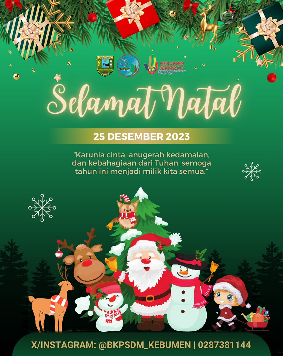 Selamat Hari Natal, 25 Desember 2023🎄

Selamat Hari Natal bagi #RekanASN yang merayakannya. Semoga kebahagiaan selalu menyertai kita semua. Selamat berkumpul dengan keluarga ❤️

#BKPSDMKebumen
#KebumenSemarak