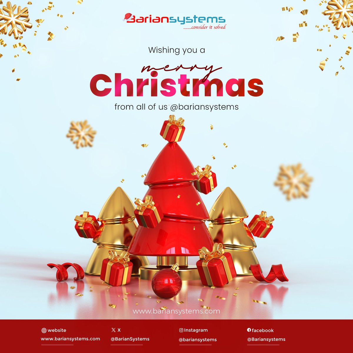 BarianSystem's tweet photo. May this festive season fill your hearts with warmth, your homes with laughter, and your lives with the joy of shared moments. Wishing you a Merry Christmas from our family at Bariansystems to yours. 🎄✨
•
#MerryChristmas #HappyHolidays #Christmas #FestiveSeason #Bariansystems https://t.co/N63C1yGelf