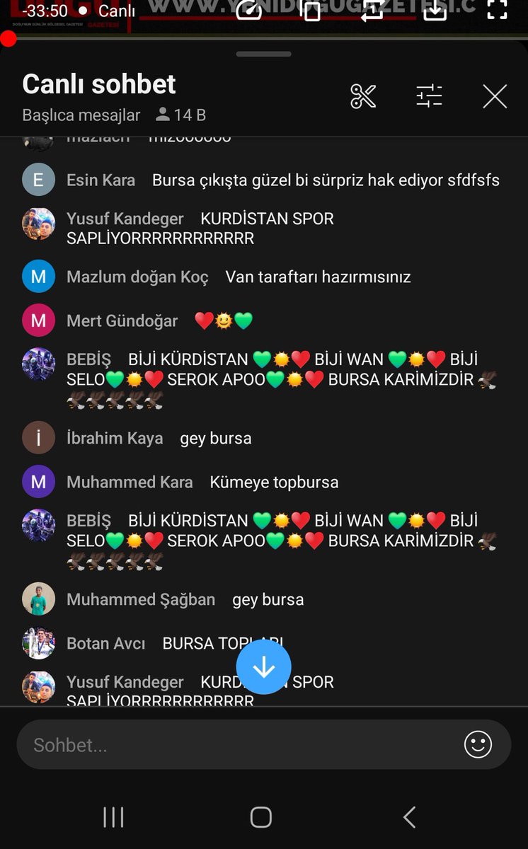 incisozluk's tweet photo. Youtube de 15 bin kişinin izlediği Vanspor - Bursaspor mücadelesi devam ederken yorumlarda terör örgütü pkk sloganları atılıp destek mesajları atılıyor.

Tüm pkk yandaşları Bursaspor’a karşı bir olmuş terör örgütü sempatizanlığı yapıyor! https://t.co/KcK3YoiVpG